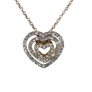 Double Heart Pendant Necklace With Rhinestones & Adjustable Chain - Charming Cha
